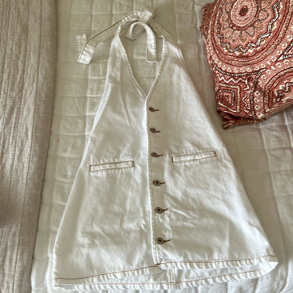 Beginning boutique backless white jean dress